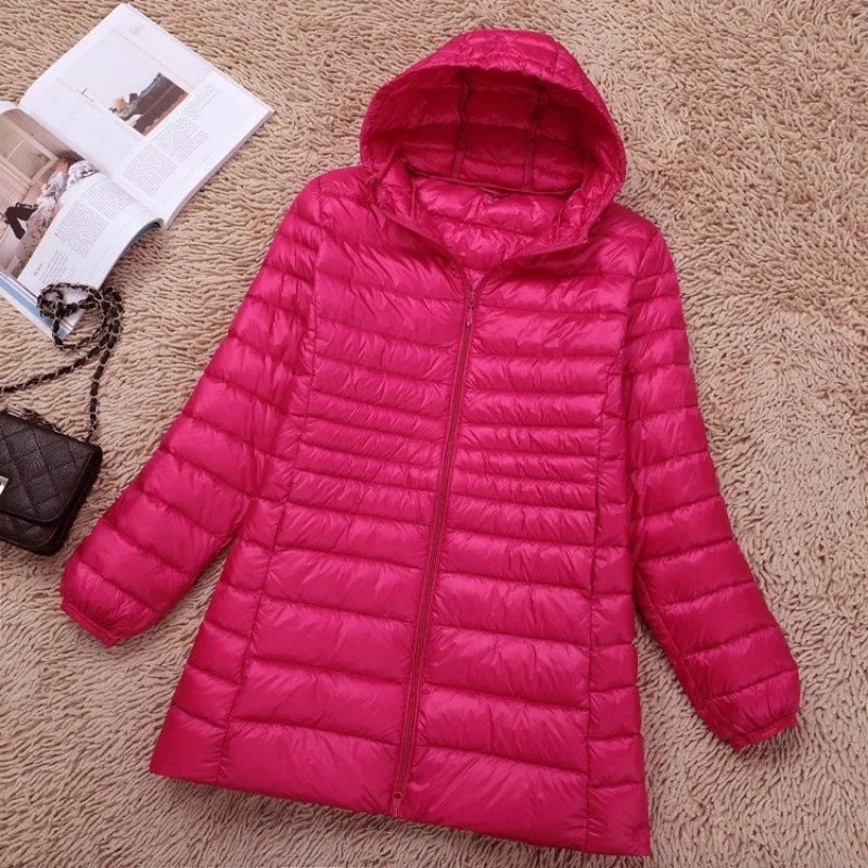 Plus Size 5XL 6XL 7XL Women's Hooded Puffer Jackets 2023 New Arrivals Female Ultra Lightweight Packable Warm Slim Fit Down Coat