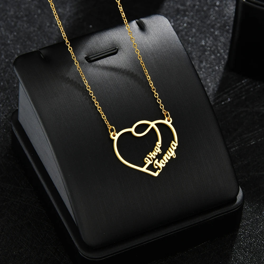 Atoztide Personalized Custom 2 Names Pendant Necklace for Women Stainless Steel Stone Heart Fashion Christmas Jewelry Gift