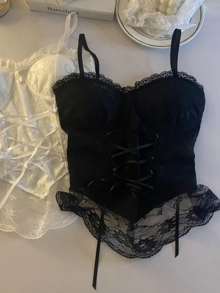 Clothes Blouses Sexy Crop Tops Women Corset Lace Bandage T-shirt Camisole Woman Sling Tank Top Fashion Sleeveless Waistcoat