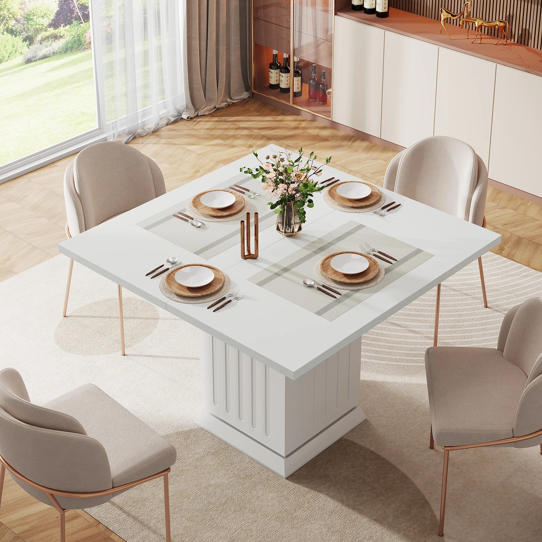 Tribesigns Square Dining Table with 2 Placemats, Modern Engineered Wood Small Dinner Kitchen Table for 4 People