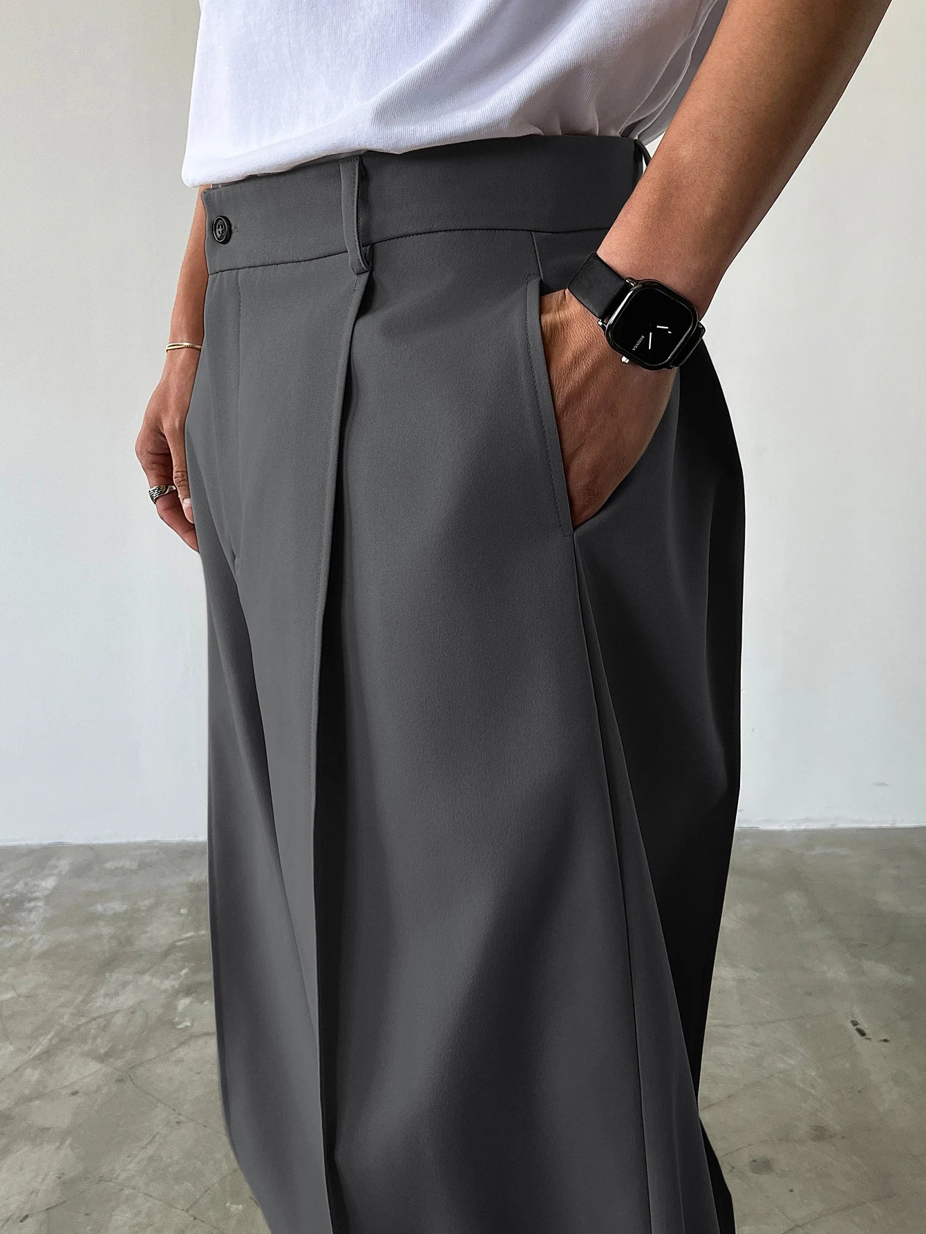 Men's High Waist Wide Leg Suit Pants Casual Loose Straight Leg Dress Pants Formal Business Streetwear Black Trousers S-2XL 1 Pie