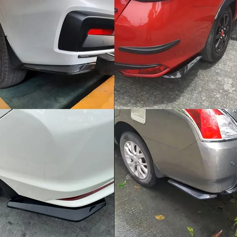 2pcs Universal Car Rear Bumper Lip Diffuser Splitter Spoiler Scratch Protector Black Carbon Fiber Rear Lip Wrap Angle Splitters