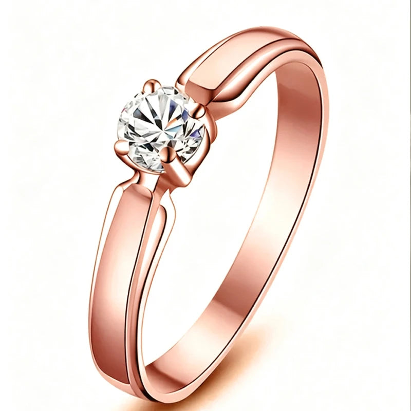 Huitan Single Round Cubic Zircon Rings for Women Engagement Wedding Band Accessories Simple Elegant Female Rings Fashion Jewelry