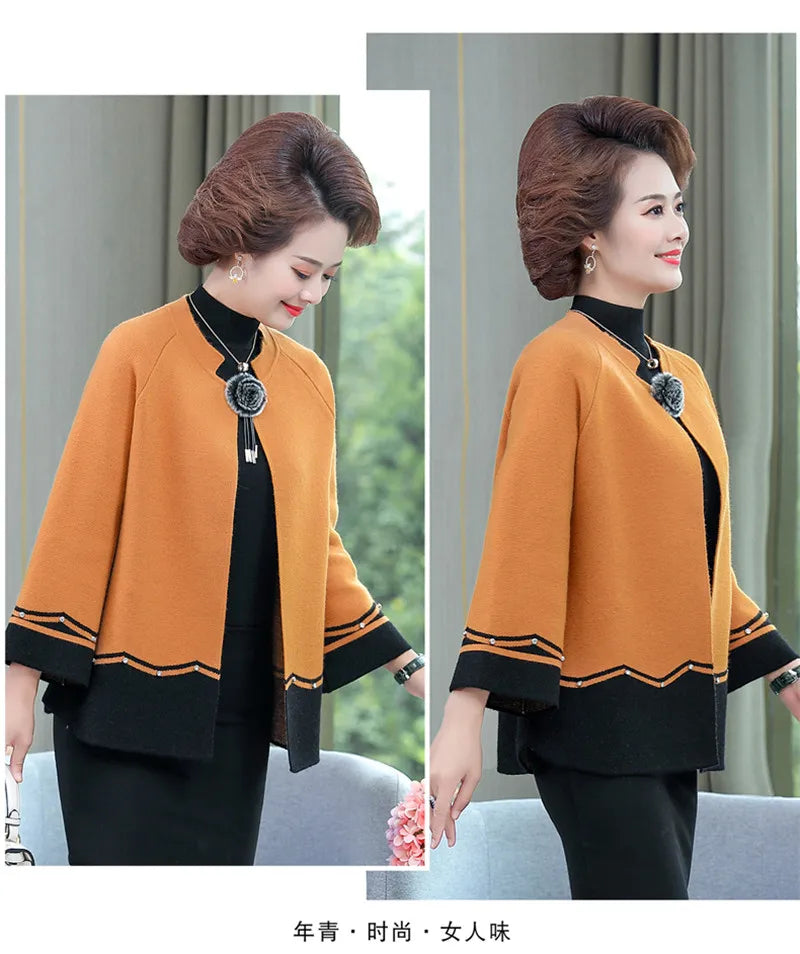 2023 New Spring Autumn Mother Sweater Knitted Cardigan   Jacket Noble Elegant Womem Sweater Coat Middle Aged Female Knitwear Top