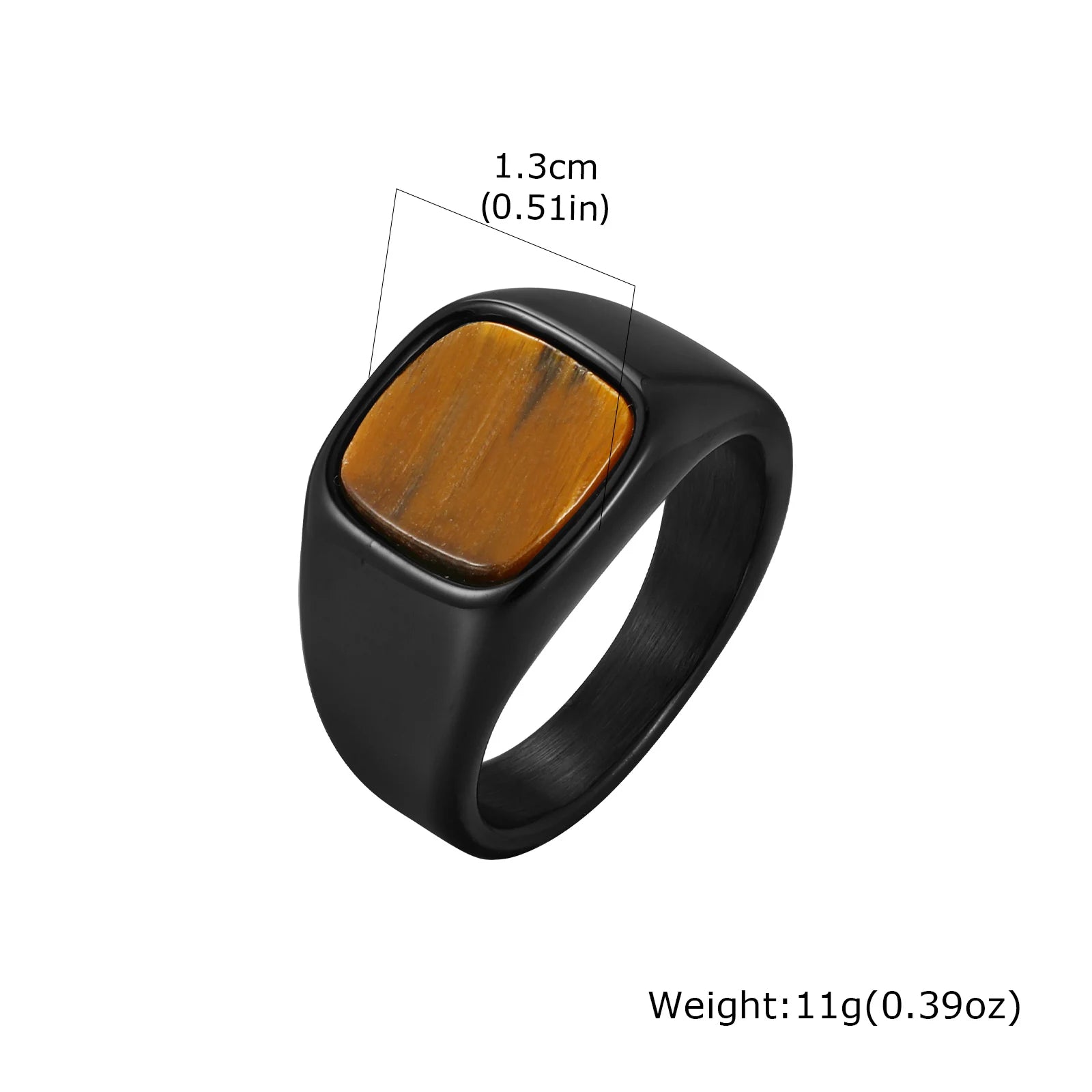 Men's High-Quality Stainless Steel Square Signet Ring with Black Glass And Natural Tiger Eye Stone - Fashion Classic Jewelry