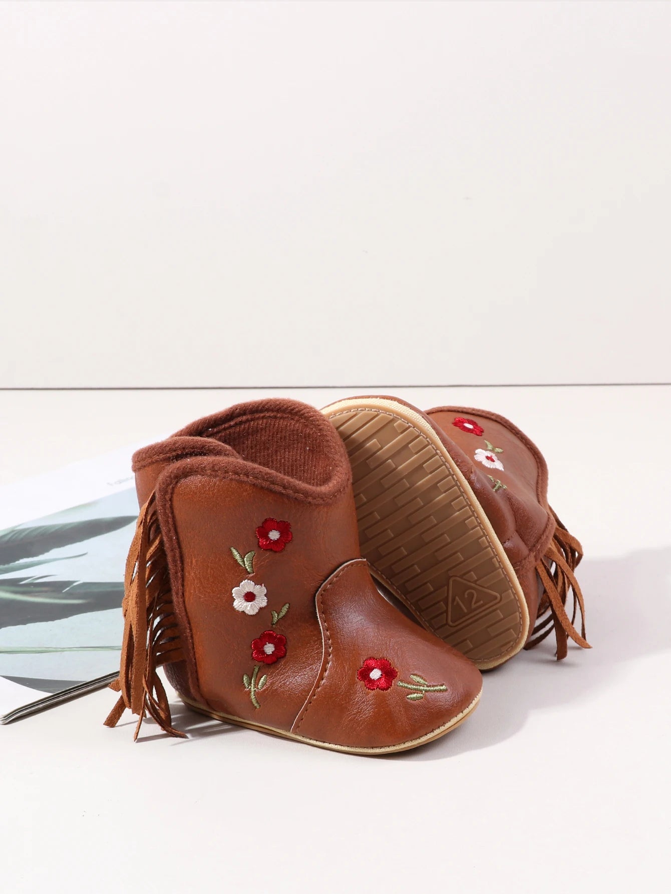 Leather Western Boots Cowboy Bootie Soft Sole Non-Slip Crib Shoes for Baby Infant Toddler Girls Boys Newborn