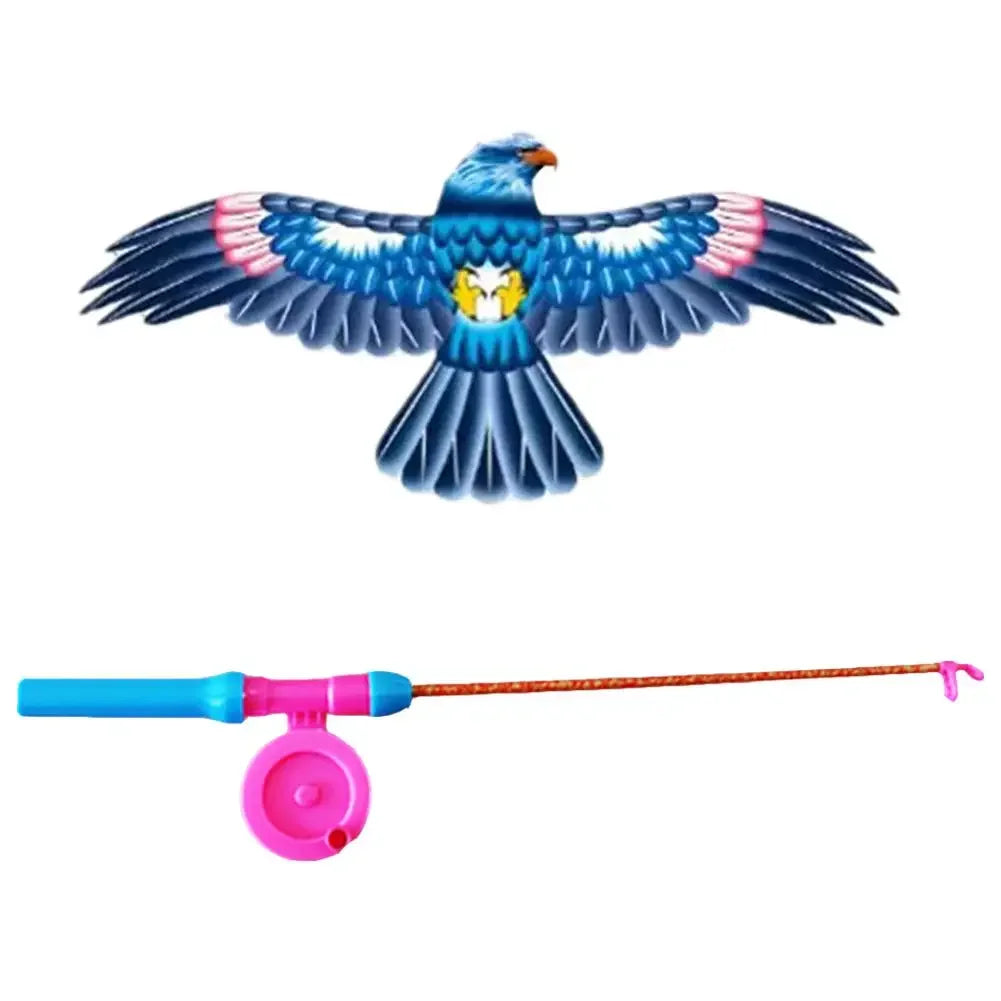 Children Kite Toy Cartoon Eagle Foldable Mini Plastic Toys Kite Hand Brake Fishing Rod  Butterflies For Kids Outdoor Toy For Fun