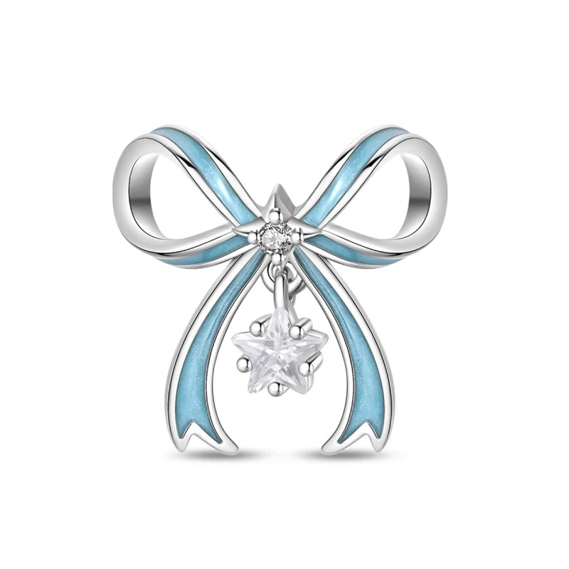 Silver Bow Charms 925 Sterling Silver Pink Heart-shaped Bow Pendants Charms Beads Fit Original S925 Bangle Bracelets DIY Jewelry