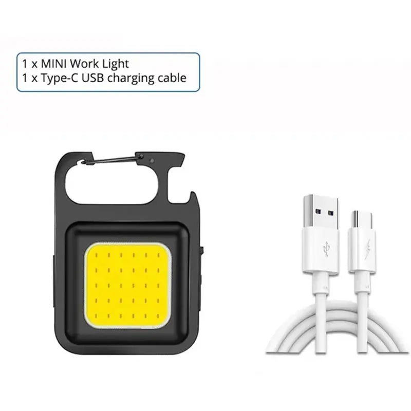 Super Bright 1500LM Work Light COB 500mah LED Flashlight Pocket Keychain USB Rechargeable Waterproof For Outdoor Camping