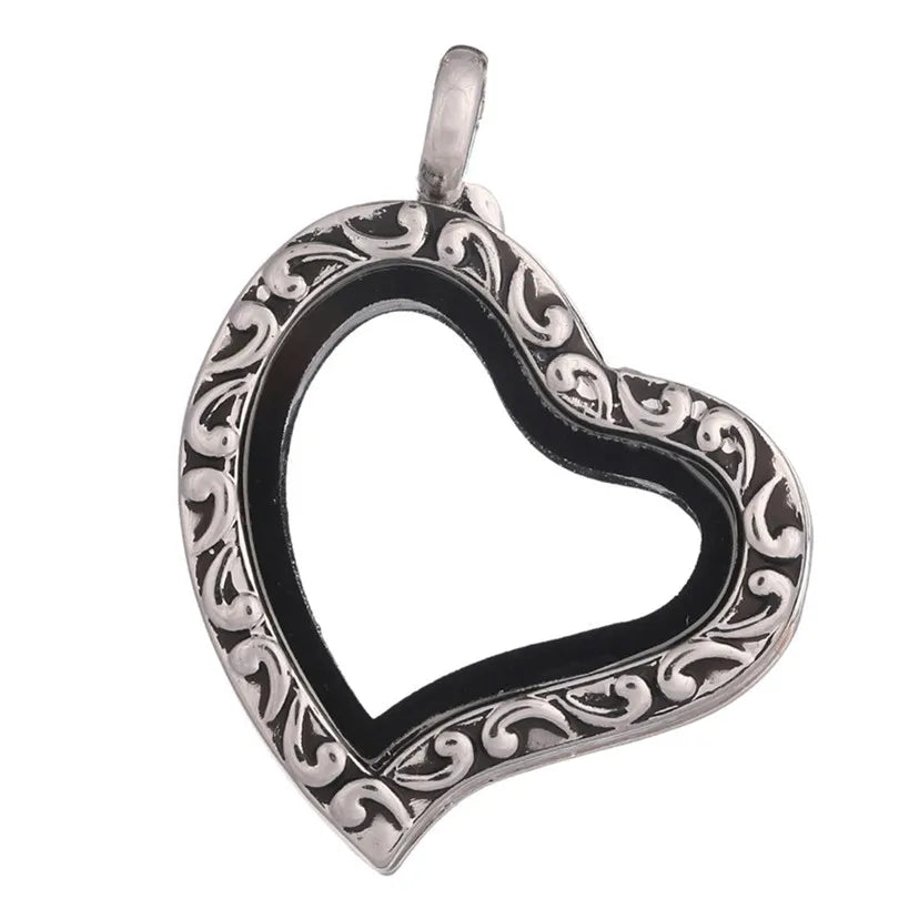 1Pc Punk Heart Round Memory Reliquary Photo Medaillon Pendant Glass Geometric Cremation Ashes Floating Locket кулон Jewelry