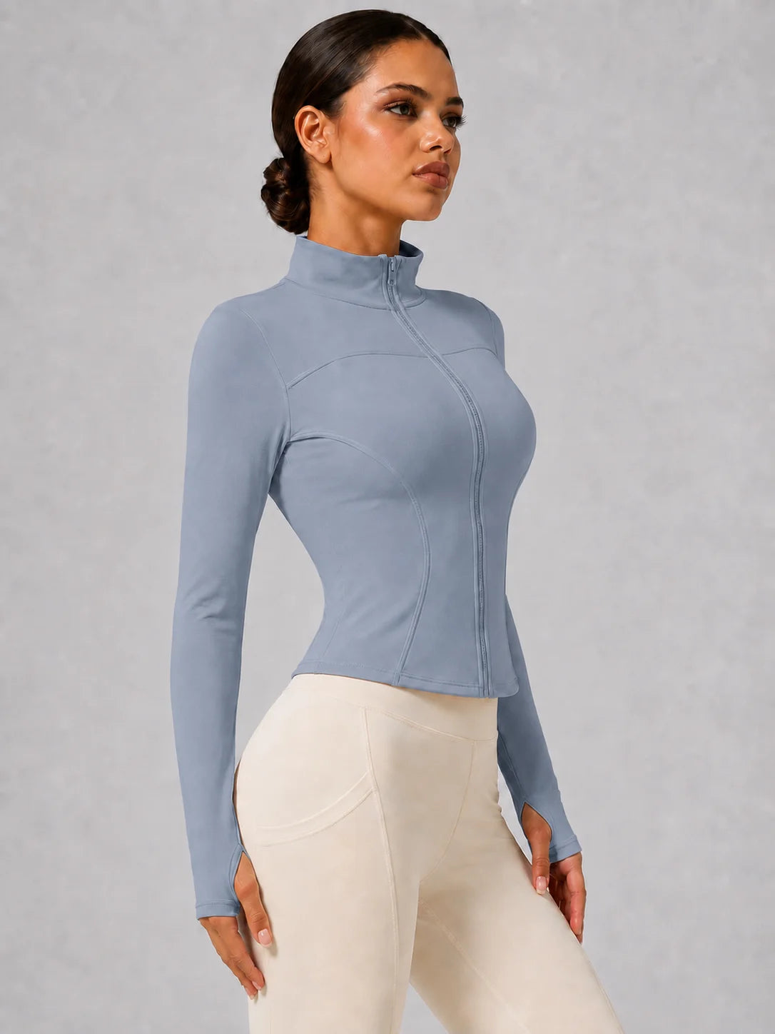 Women's Full-Zip Yoga Jacket, Slim Fit Long Sleeve Athletic Top with Thumb Holes, Lightweight Stretchy Workout Jacket for Runnin