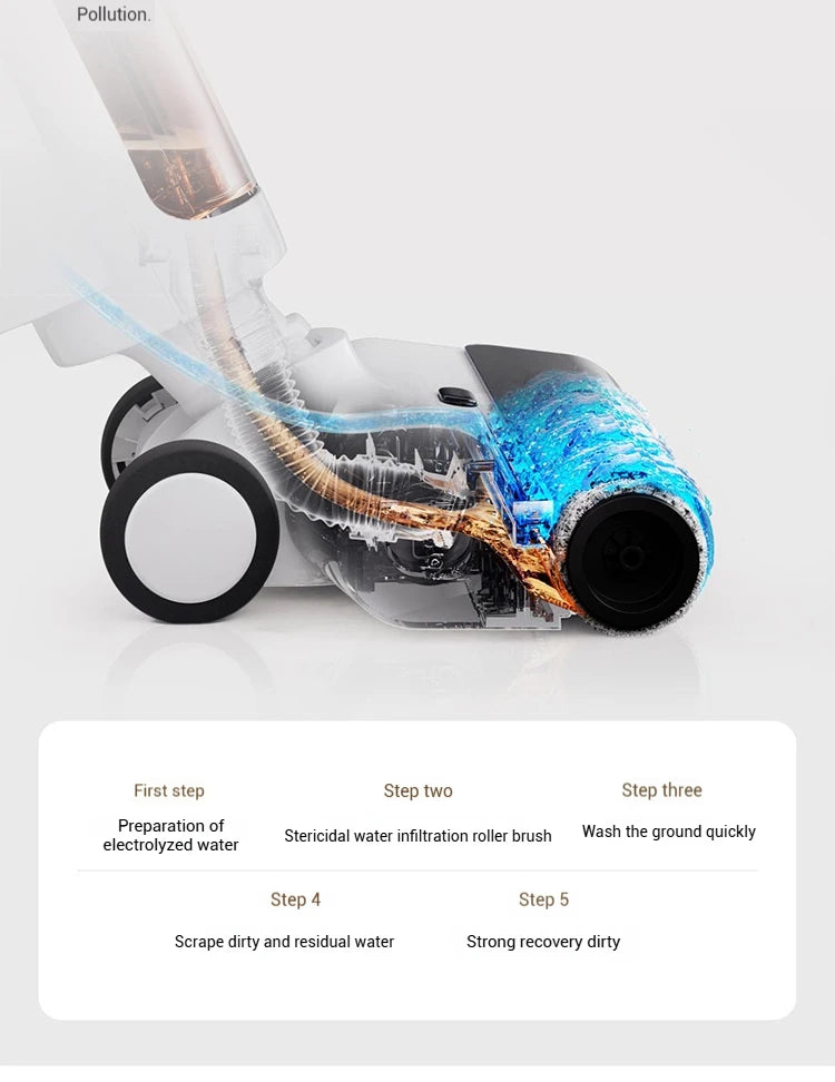 Xiaomi Mijia Cordless Wash Vacuum 2C, Electrolytic Water Sterilization, Anti-Tangle Brush for Pet Hair,Maternal-Infant Certified