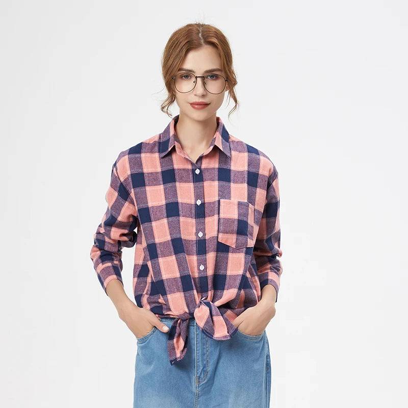 Casual Women's Plaid Shirt 2025 Spring Autumn New Ladies Loose Blouse and Tops Female Long Sleeve Shirts Fresh Checked Clothes