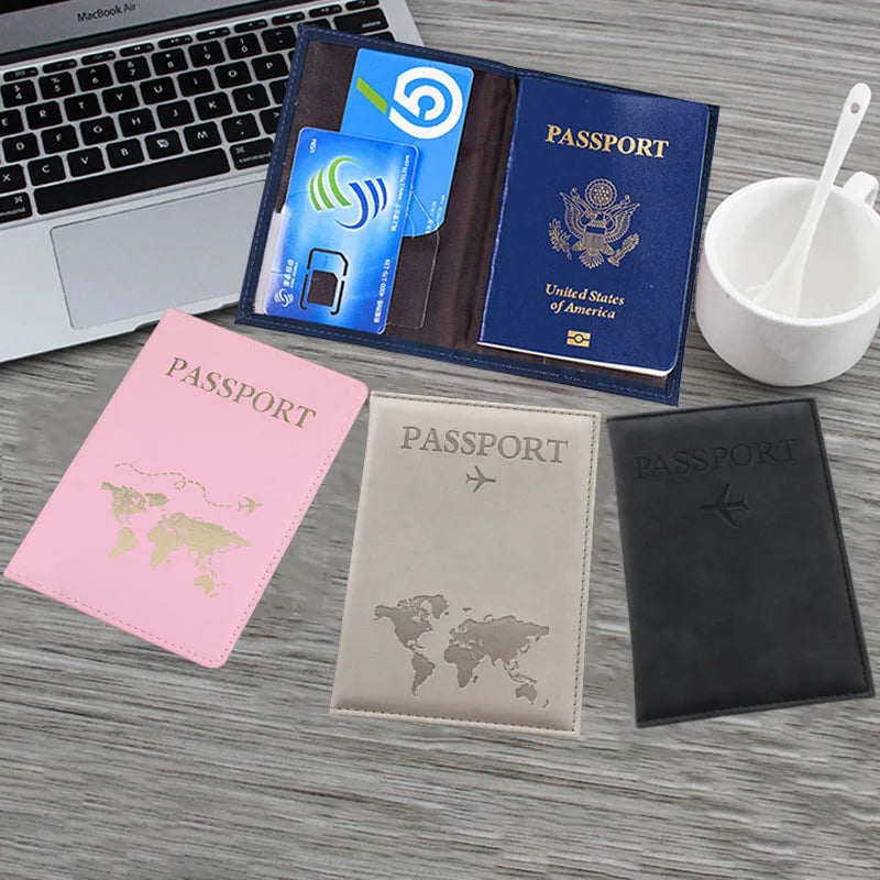 PU Leather Passport Cover For Men & Women World Map Travel Passport Case Organizer - Protective Card Holder ID Document Covers