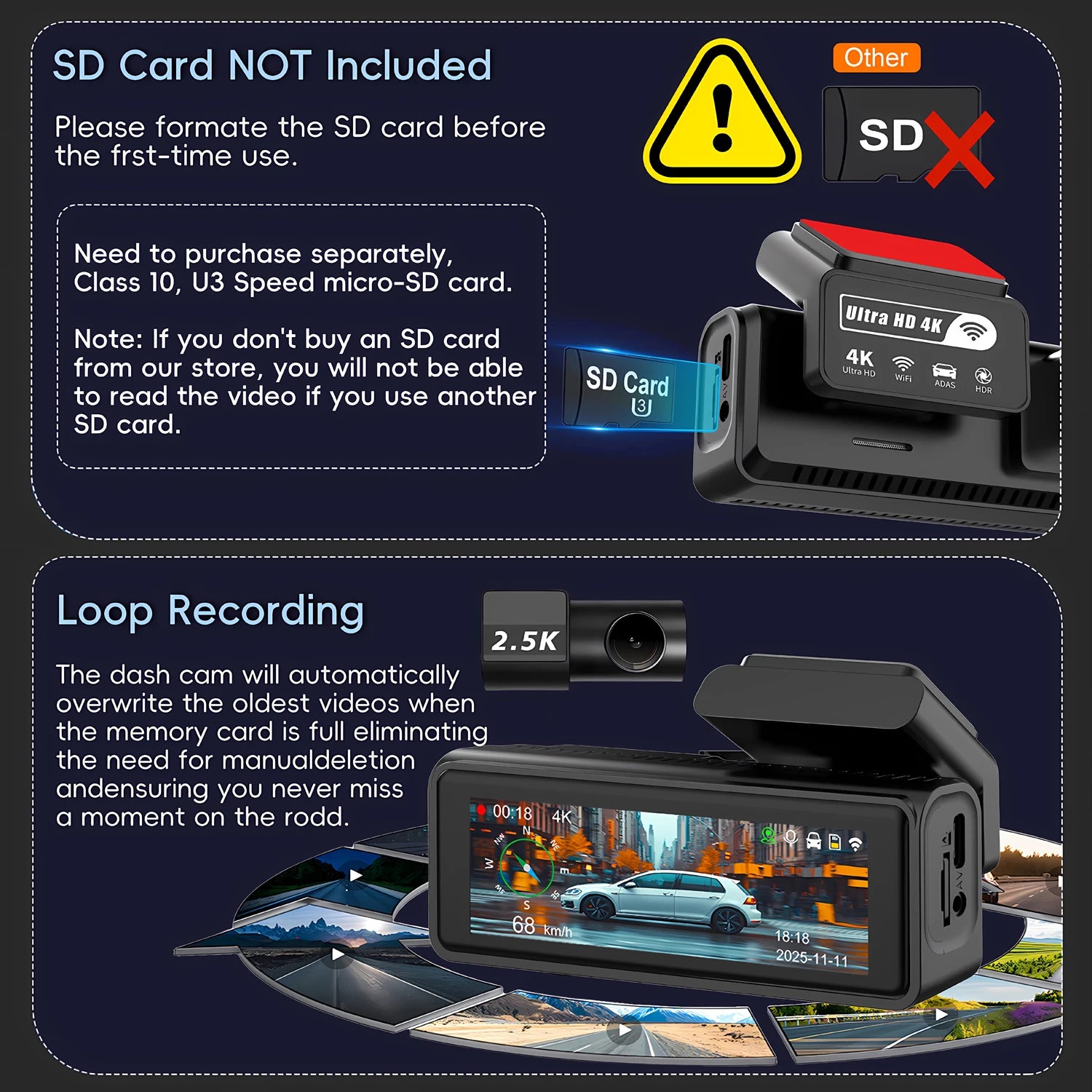 ADAS Dash Cam 4K+2.5K GPS WIFI 24H Night Vision Mini Optional Rear Lens Dashcam Car DVR Video Recorder Camera For Car Black Box