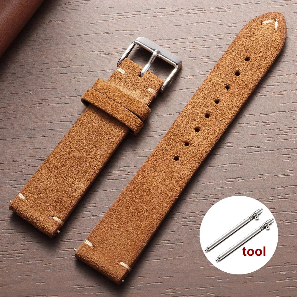 Wristband Soft Suede Leather Straps 14/16/18/20/22mm Vintage Red Watchband Quick Release Calfskin Bracelet Men Women Accessories