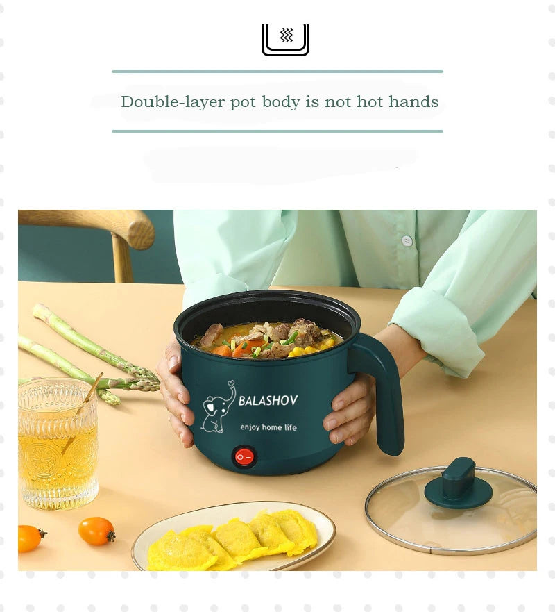 Mini Electric Cooker For Home Kitchen 2 People Food Noodle Single/Double Layer Multifunction Non-stick Pan steam Cooking Machine