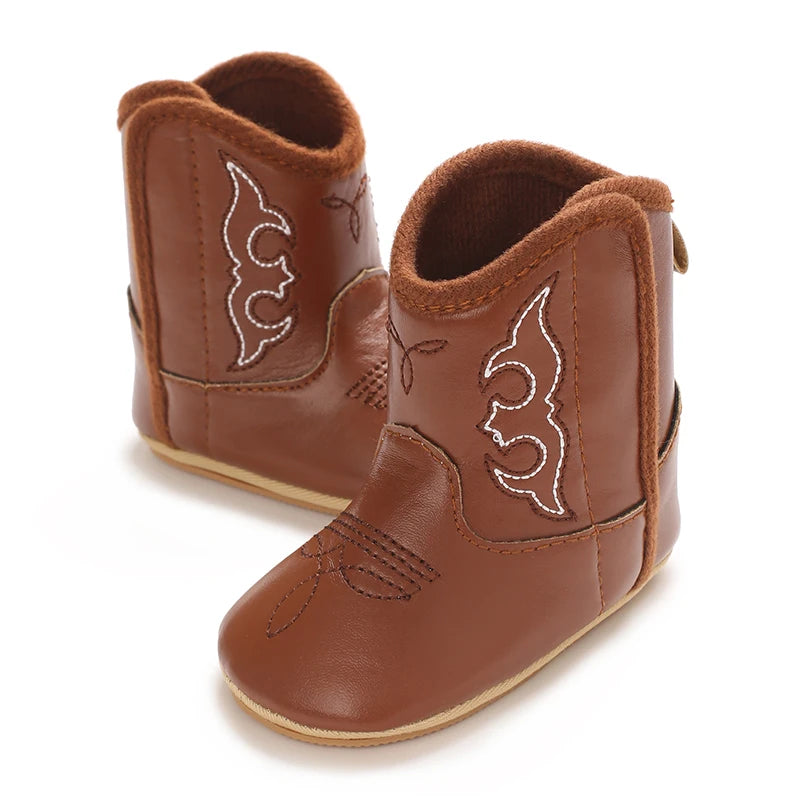 Western Cowboy Princess Baby Boots 0-18M Infant Pre-Walker Shoes Soft Sole Embroidered Footwear for Newborn Girls
