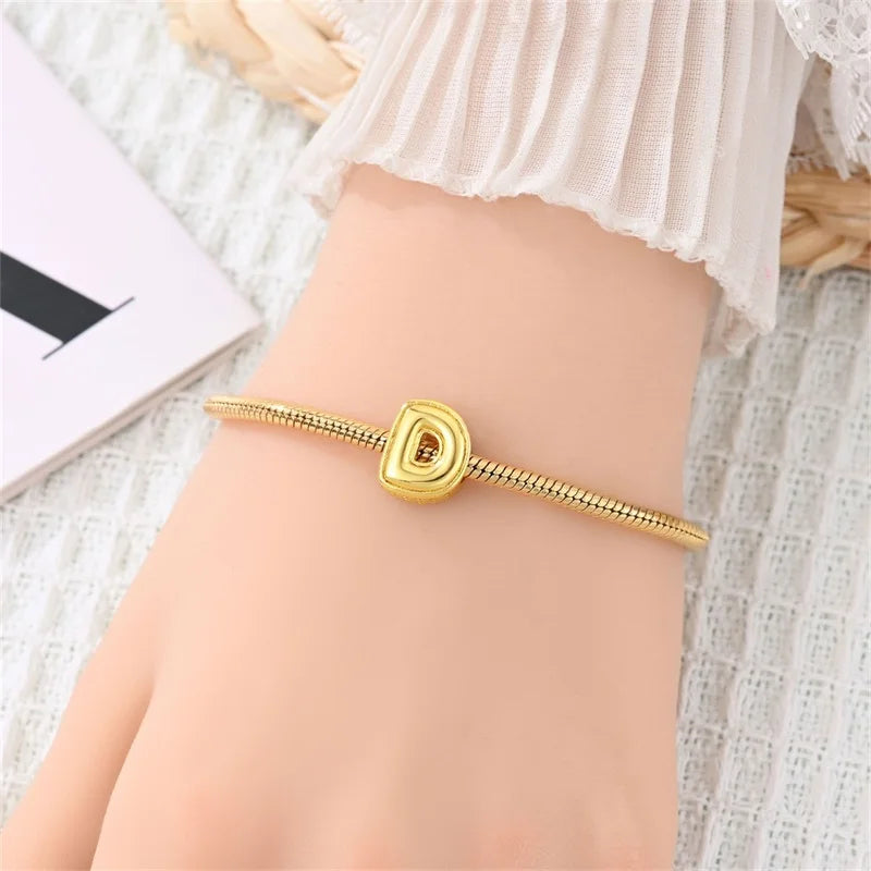 New Hot Sales 925 Sterling Silver 26 Golden Letters Charms Bead Fit Original Bracelet DIY Women Birthday Jewelry Gifts