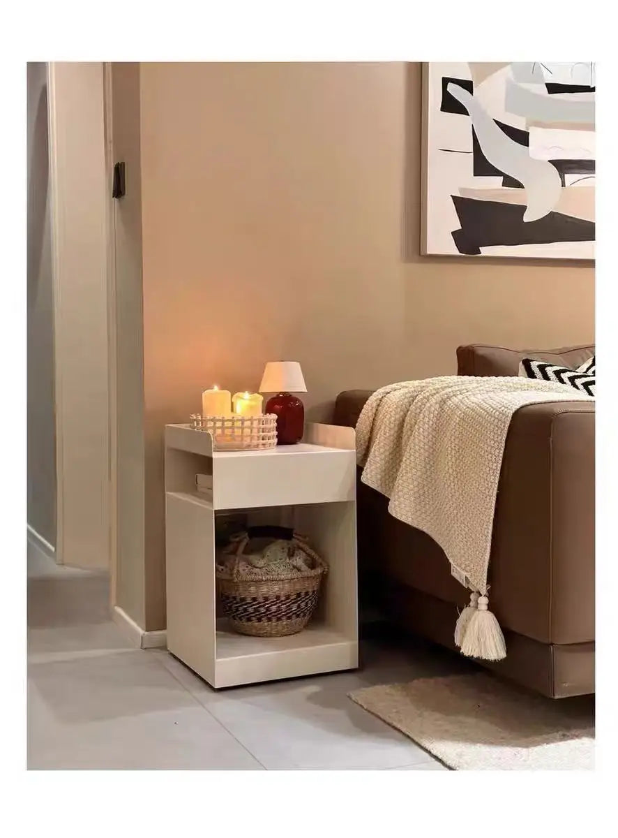Recessed Bedroom and Living Room Bedside Table Storage Cabinet Multi-Functional Bedside Cabinet Storage Unit with Wheels