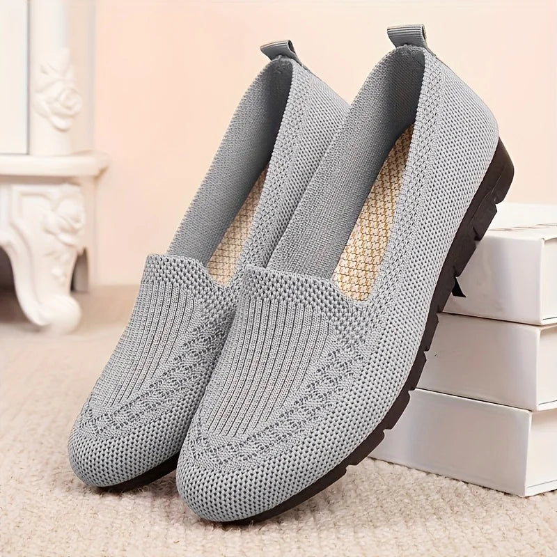 Women's Solid Color Knit Loafers Lightweight Anti Slip Flat Shoes for Casual Wear