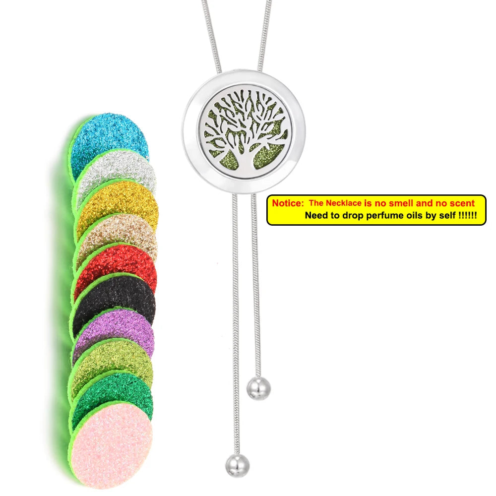 Tree Of Life Aromatherapy Necklace Spiral Open Perfume Locket Essential Oil Diffuser Tassel Pendant Necklace Aroma Jewelry Gift