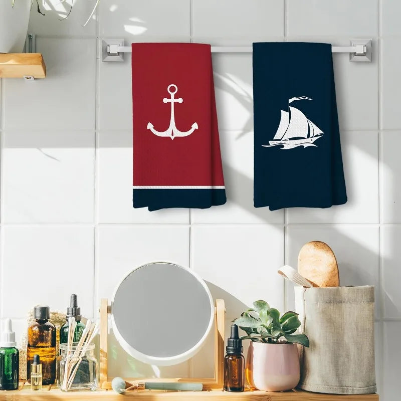 4-piece sailing set kitchen towels, fun seasonal kitchen decoration, kitchen hanging towels, 15.7x23.6 inches
