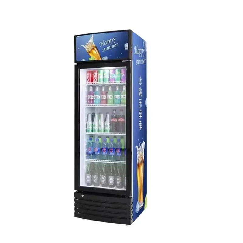 Commercial Single-Temperature Display Refrigerator, Glass Door Beverage Cooler for Drinks & Beverages with Adjustable Shelves