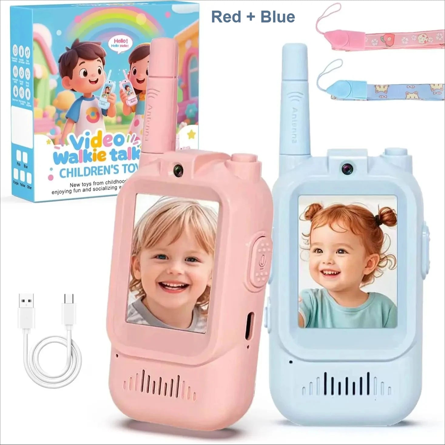 2PCS Kids Video Walkie Talkies USB Charging Indoor and Outdoor High Definition Intercom Children's Toys Birthday Gifts Ages 3-12