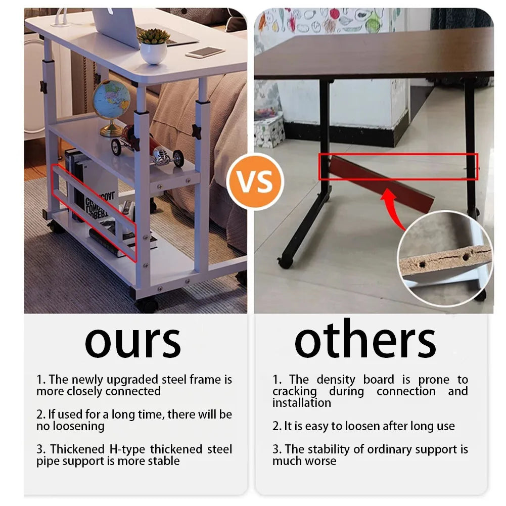 Bedroom Dormitory Movable Bedside Laptop Table Height Adjustable Bedside Table With Wheels Desk Tray Table