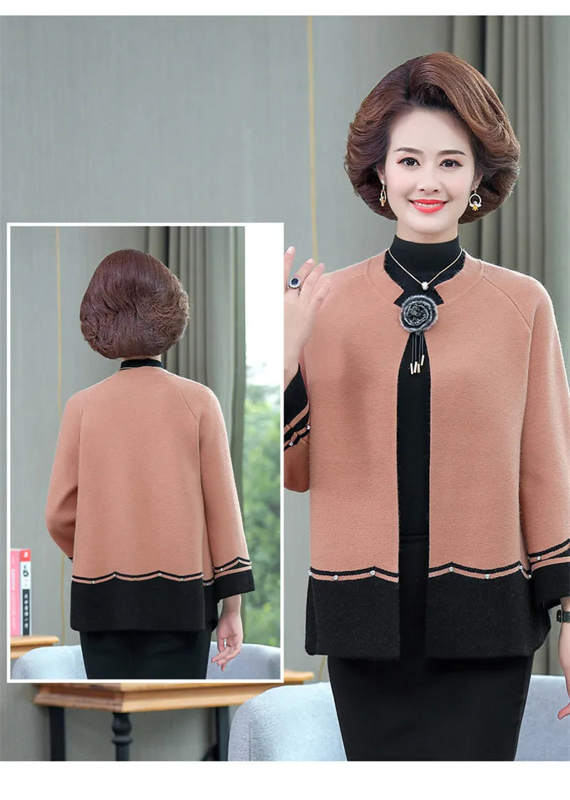2023 New Spring Autumn Mother Sweater Knitted Cardigan   Jacket Noble Elegant Womem Sweater Coat Middle Aged Female Knitwear Top