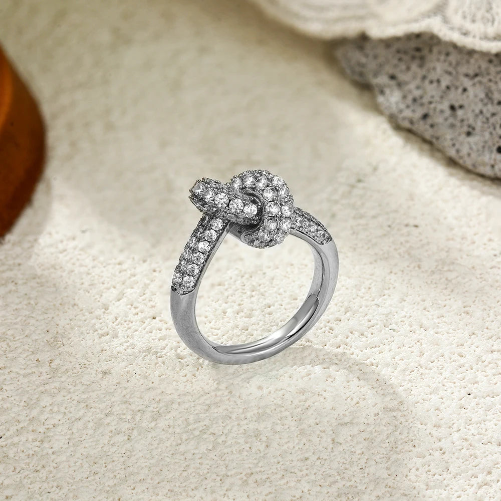 Colored Zircon  Intersection Ring Classic  Design Style Stainless Steel Waterproof Anti Fading Geometry Lady Unique Jewelry Gift