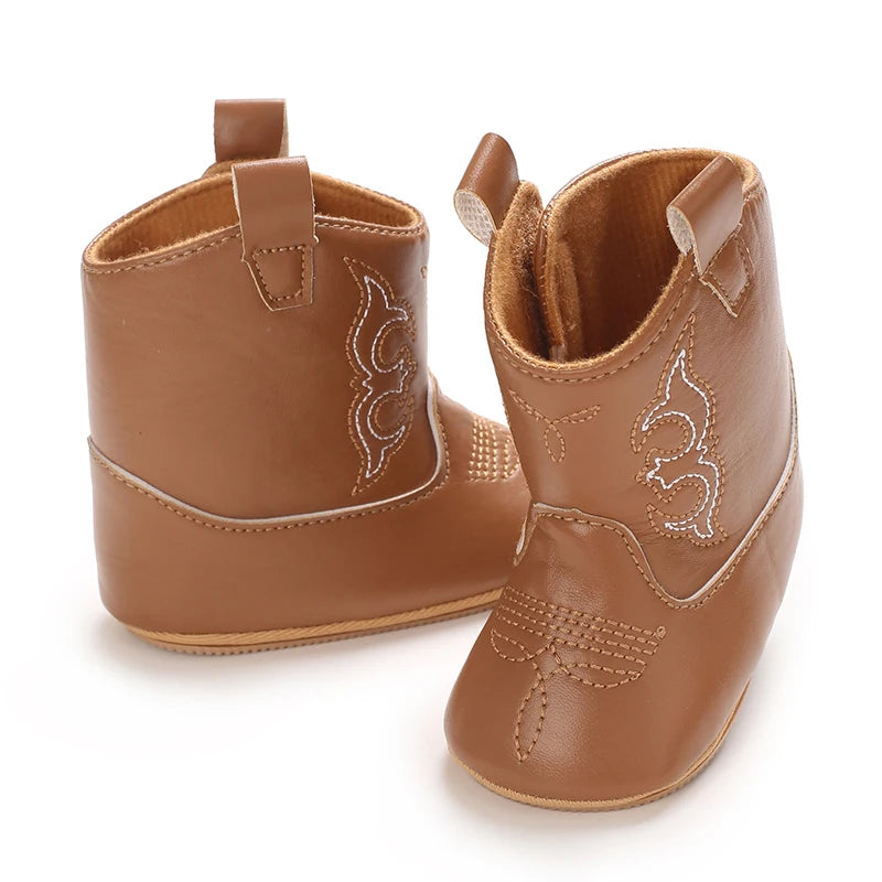 Western Cowboy Princess Baby Boots 0-18M Infant Pre-Walker Shoes Soft Sole Embroidered Footwear for Newborn Girls