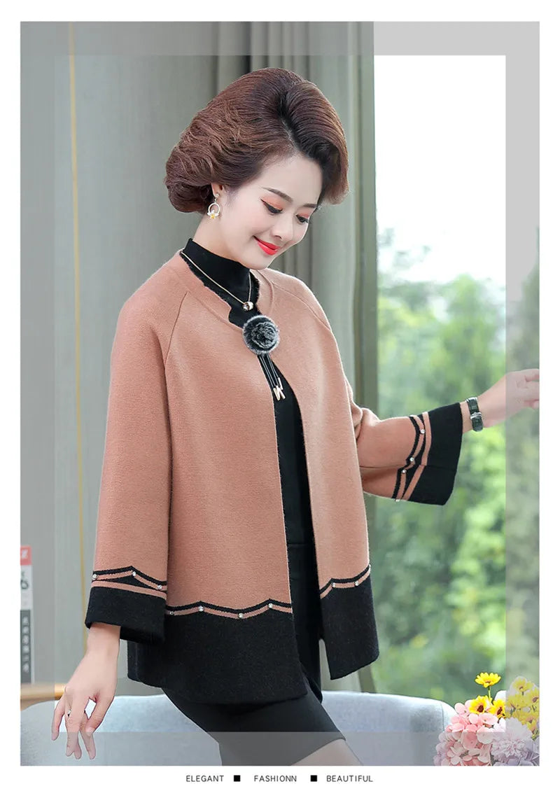 2023 New Spring Autumn Mother Sweater Knitted Cardigan   Jacket Noble Elegant Womem Sweater Coat Middle Aged Female Knitwear Top