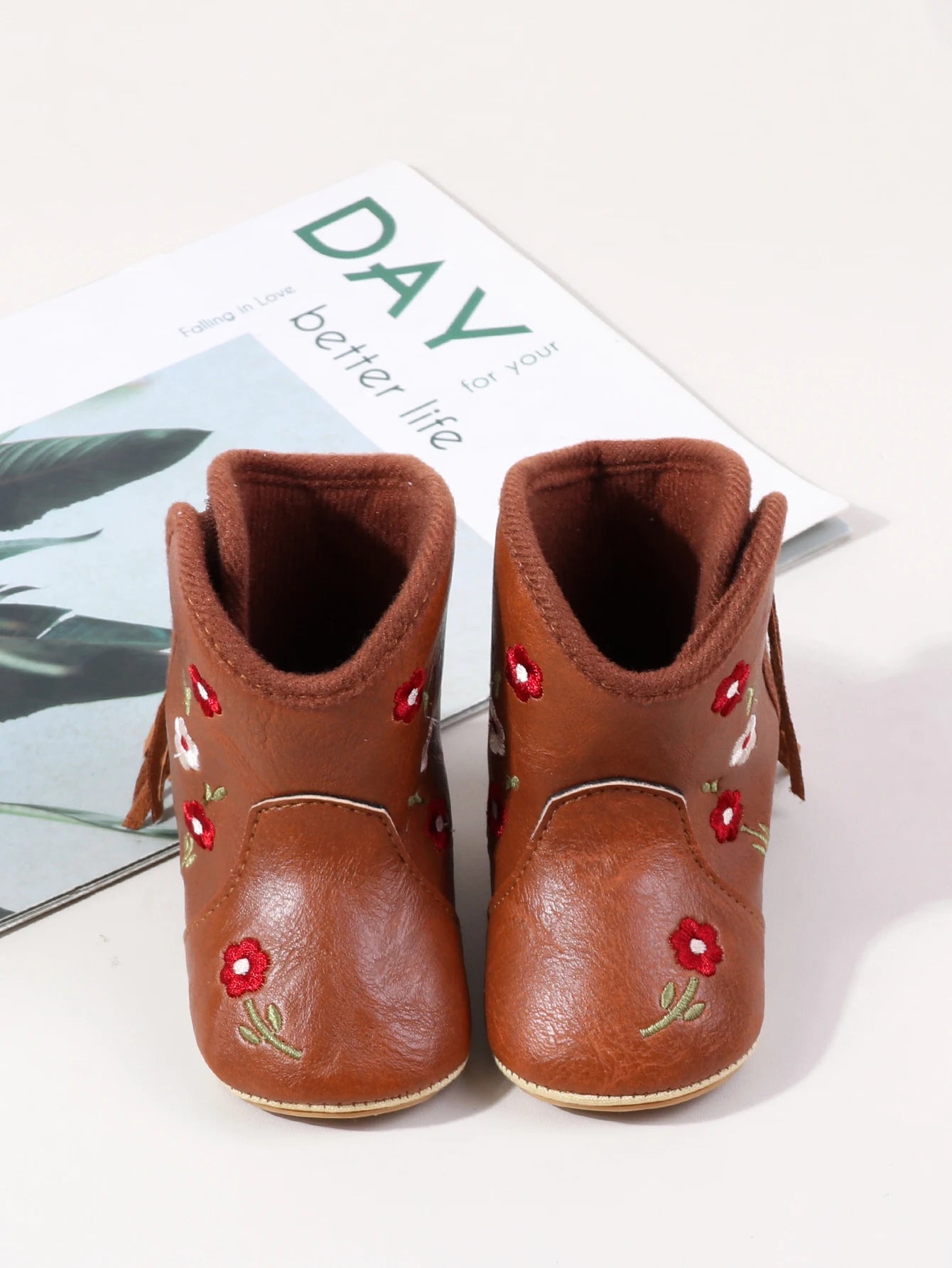 Leather Western Boots Cowboy Bootie Soft Sole Non-Slip Crib Shoes for Baby Infant Toddler Girls Boys Newborn