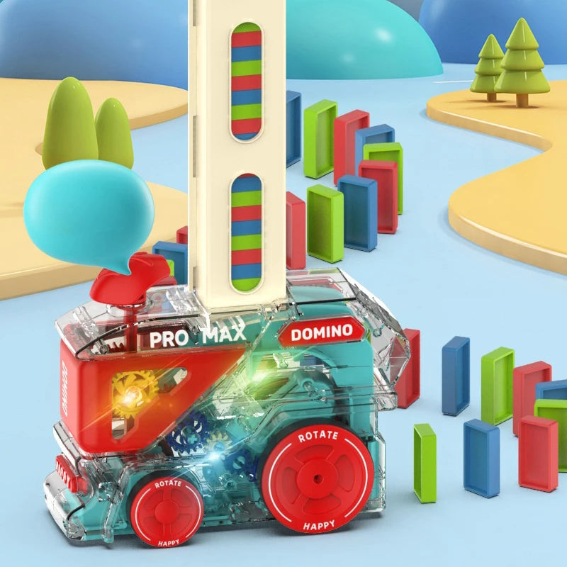 Automatic Domino Train with 60 Dominos Montessori Early Educational STEM Toys Train DIY Building Blocks Christmas Birthday Gift