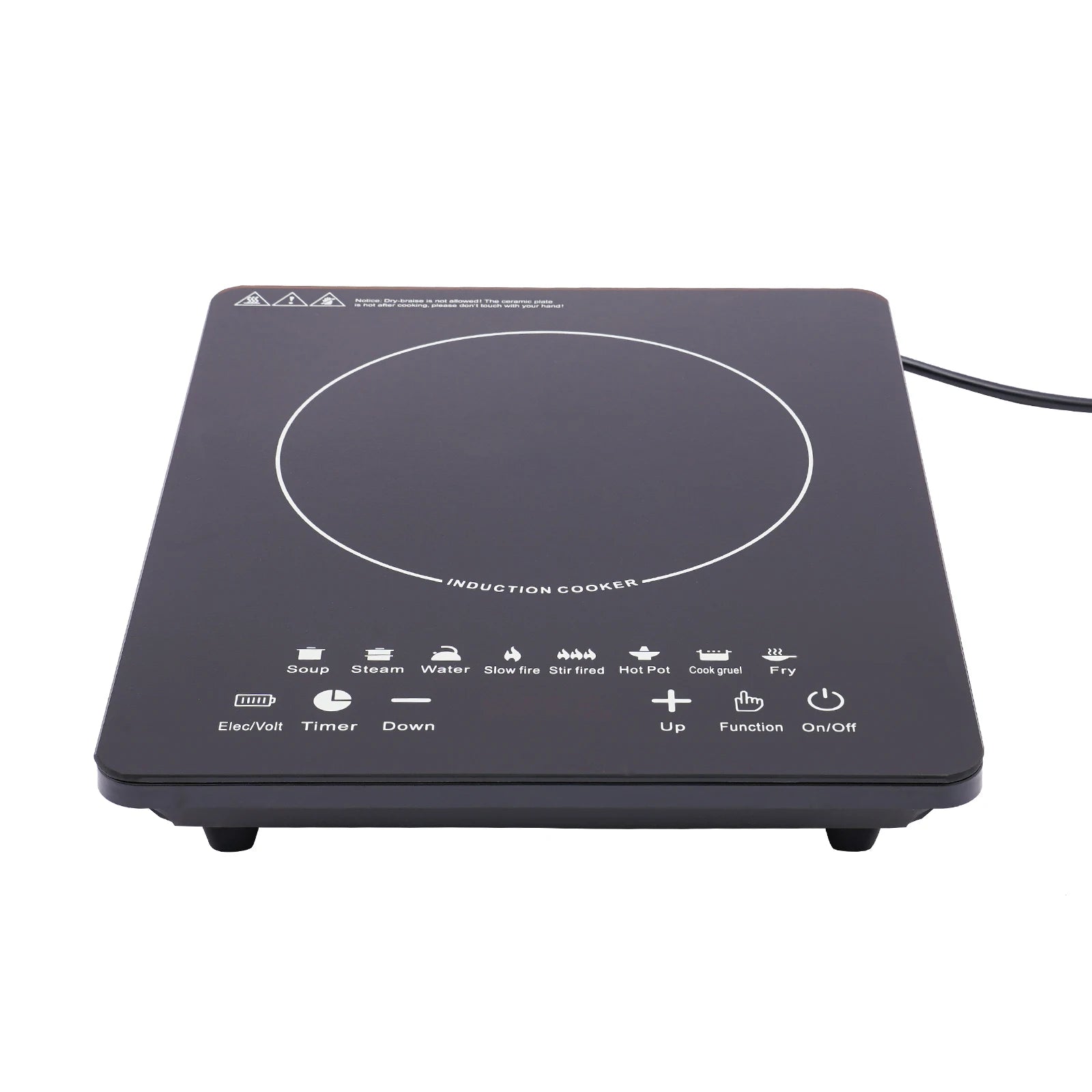 750W Electric Induction Cooker Glass PP Body 8 Presets Temp Adjustable for Dorm RV Home Restaurant & Hot Pot Use
