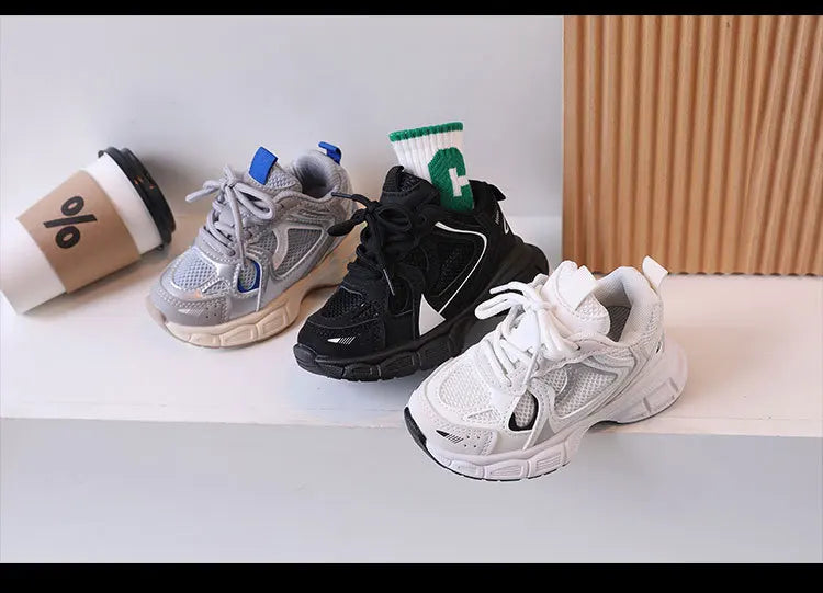Kids Casual Sports Shoes with Thick Soles Boys Girls Fashion Versatile Sneakers 2024 New Children Mesh Breathable Running Shoes
