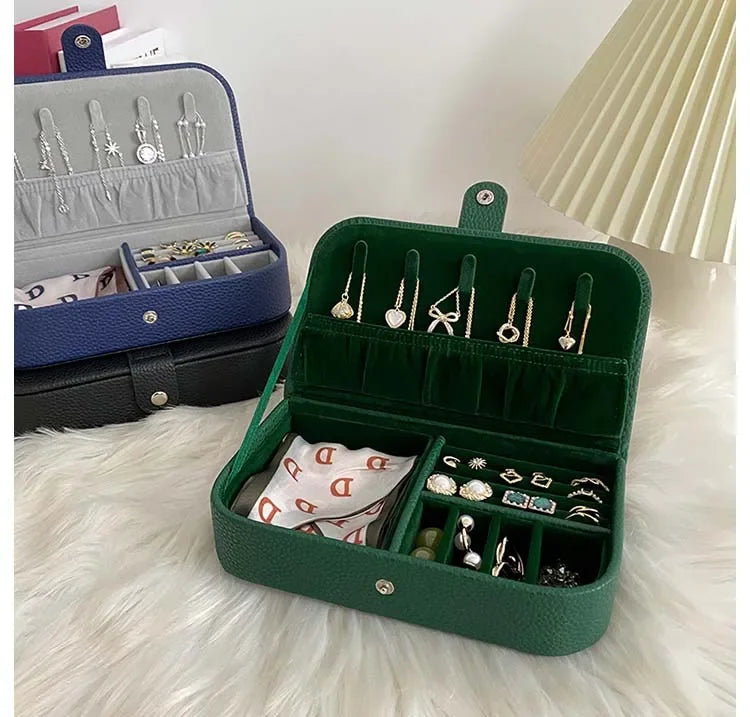 Portable Jewelry Box Jewelry Organizer Display Travel Jewelry Case Boxes Button Pu Leather Storage Zipper Jewelers Packaging