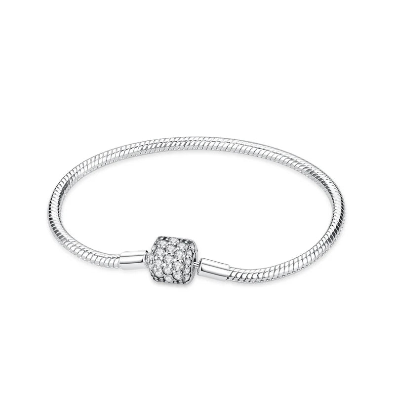 Original 925 Sterling Silver Bracelets Bangles Love Heart Clip Charms Beads Snake Chains For Women Rose Gold DIY Luxury Jewelry