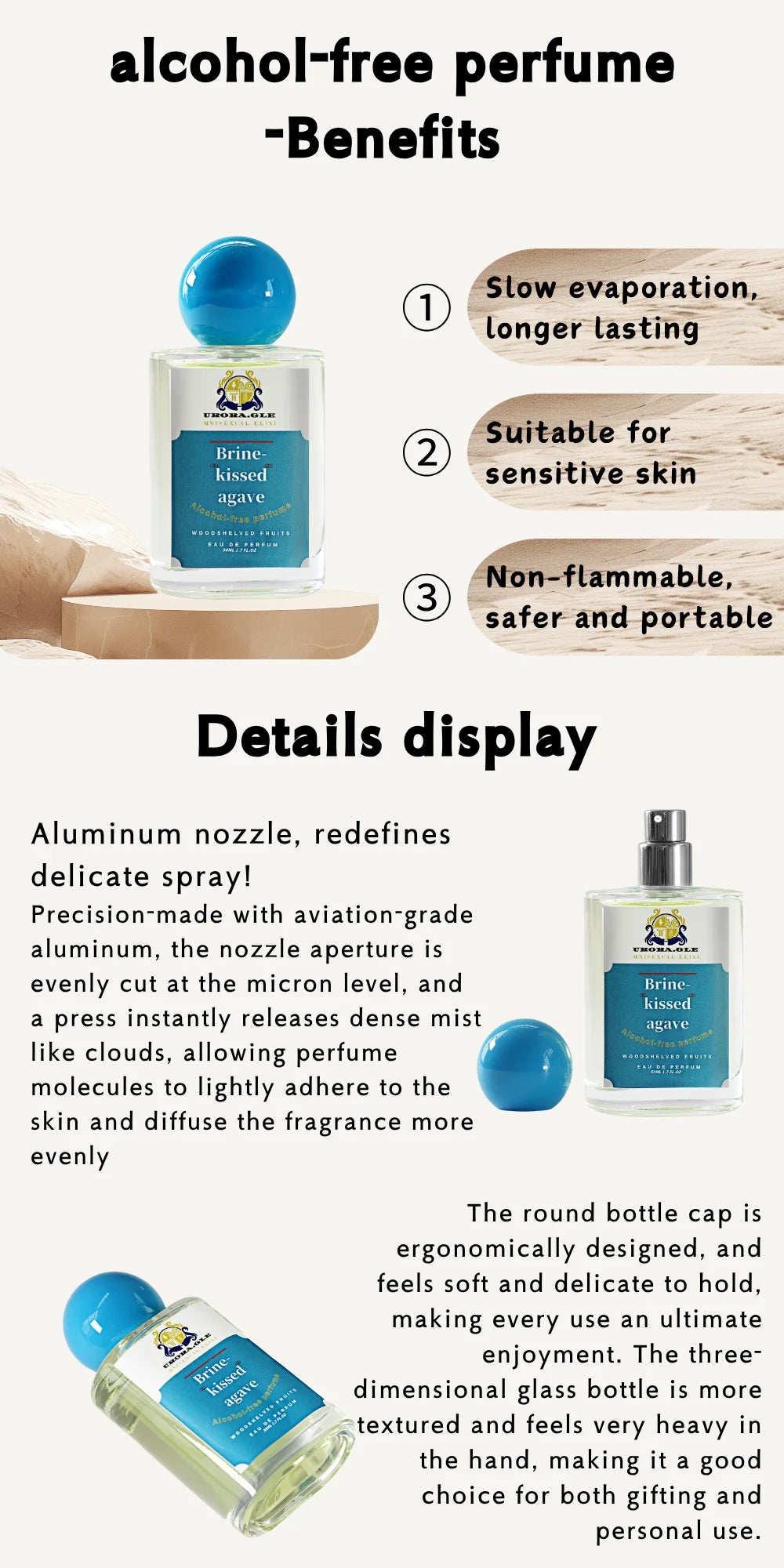 Brine-kissed Agave: Ocean-inspired Unisex Fragrance,Sea Salt Men's Perfume, 50ml,Women's Fragrance,Home Fragrance,Alcohol-Free