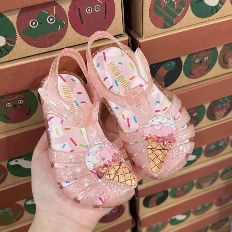 Mini Melissa Children Sandals New Girls Sandals Summer 2023 Soft Peep-toe Antiskid Crystal Princess Children Little Girls Sandal