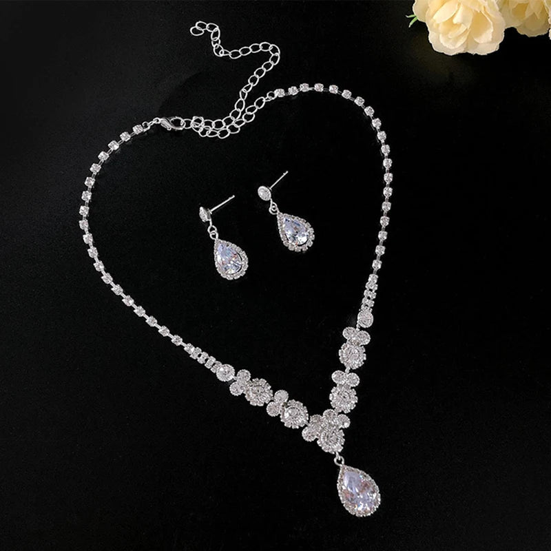 Women's Necklace Earrings Set Zircon Dangle Earrings Set Exquisite Wedding Party Jewelry Set for Anniversary Mother's Day Gift