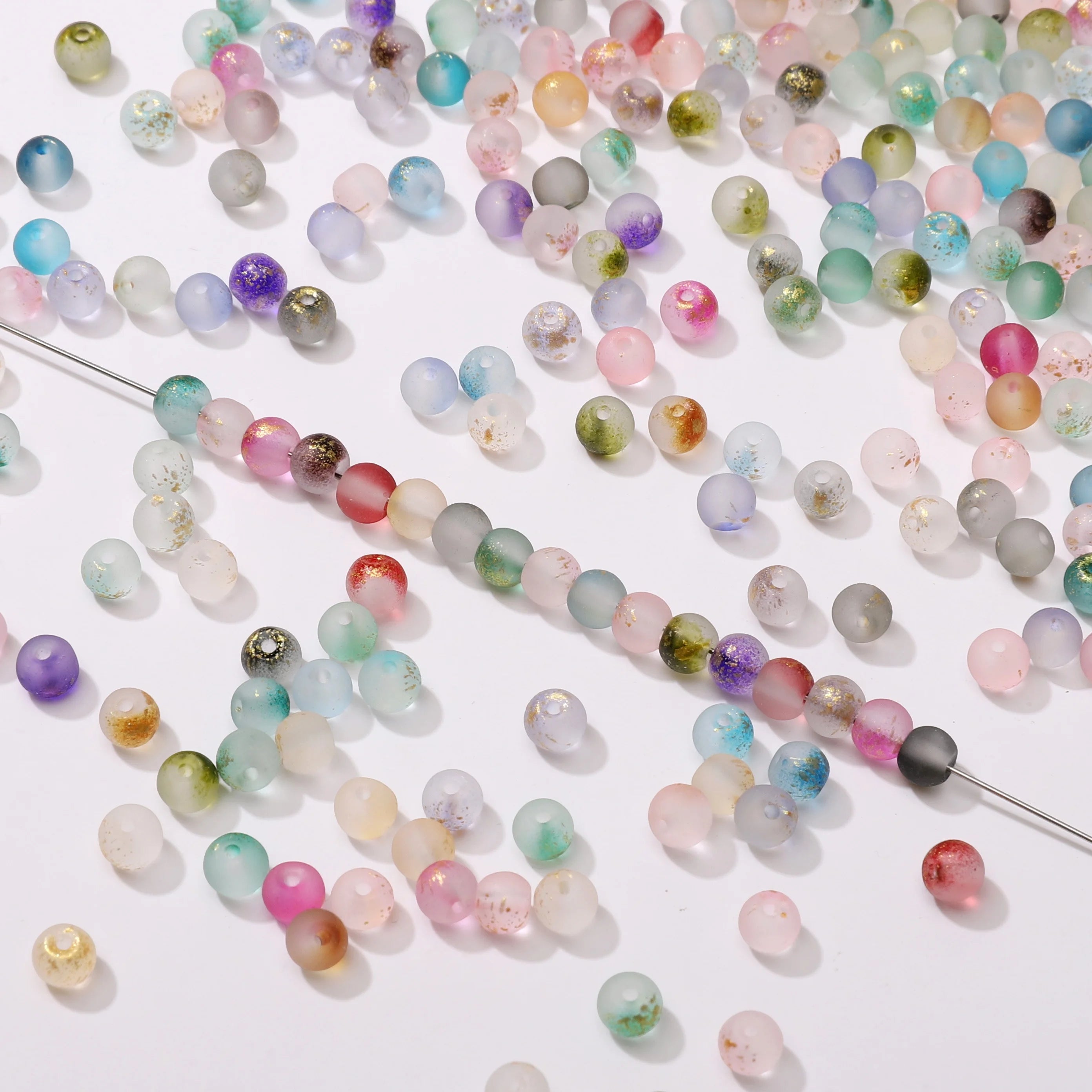100Pcs 4mm High Quality Frosted Gold Splattered Glass Rice Beads Loose Beads for Handmade Jewelry DIY Bracelet Necklace Material