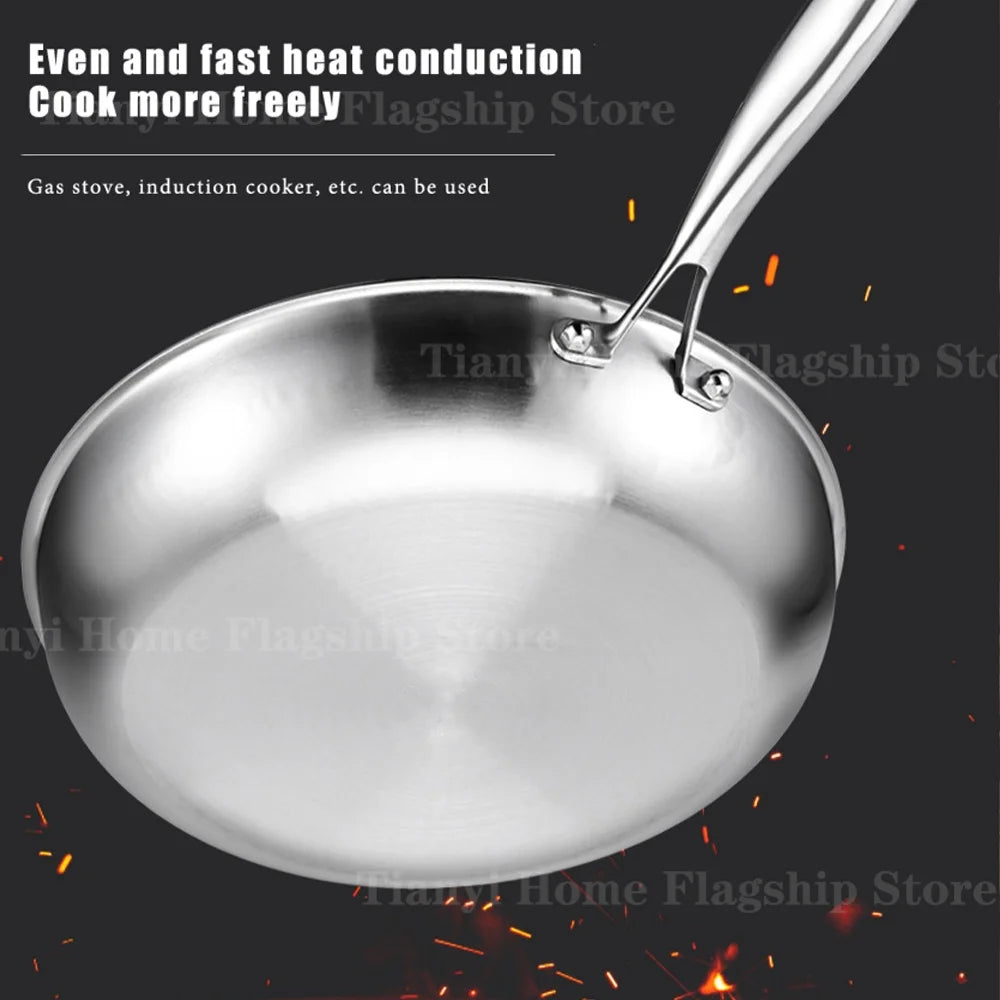 22/24/26/28/30cm Titanium Stainless Steel Frying Pan Non-stick Wok Home Egg Steak Skillet Induction Gas Stove Kitchen Cookware