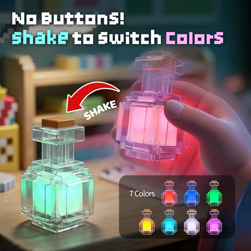 Rechargeable Night Light 7 Color Liquid Medicine Bottle Pixel Wind Peripheral Design Game Toy Bedroom Decoration Lamp Kids Gifts