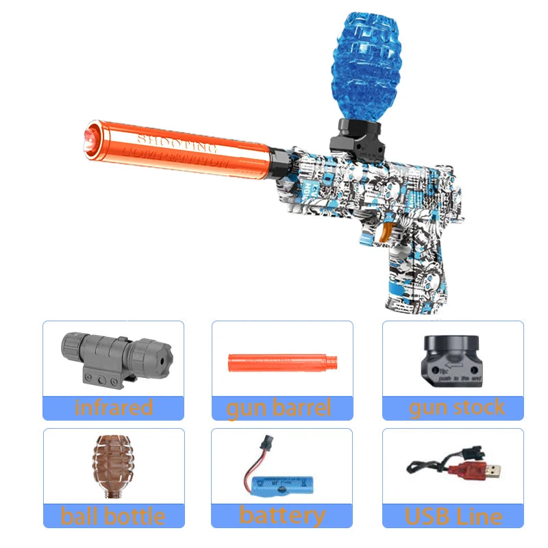 Kids Outdoor Toy Electric Blaster Gun Shooting Bullet Pistols Summer Play Water Shooting Interactive Party Game Children Adult