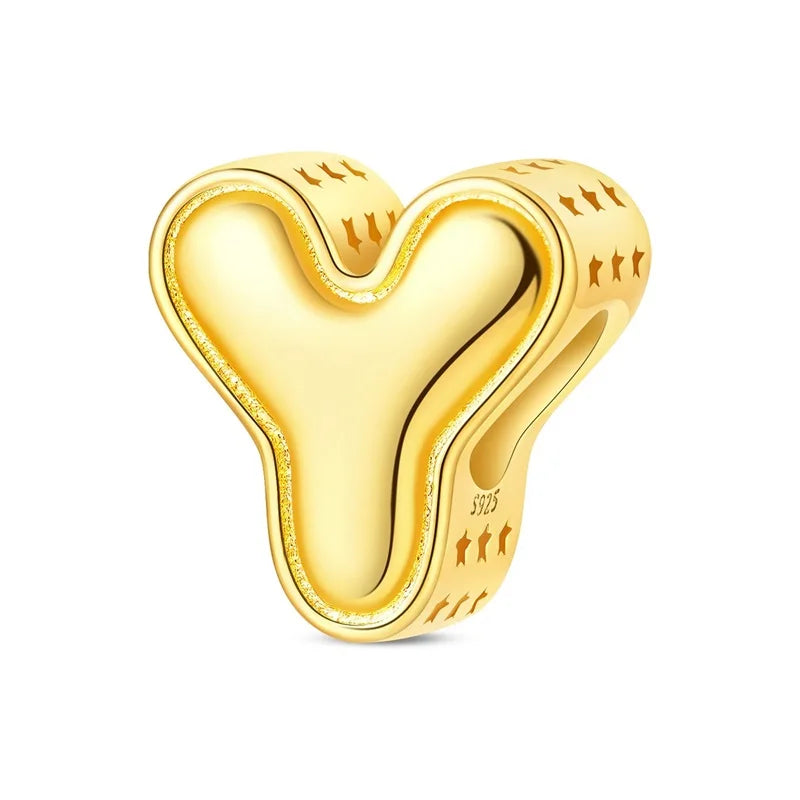 New Hot Sales 925 Sterling Silver 26 Golden Letters Charms Bead Fit Original Bracelet DIY Women Birthday Jewelry Gifts