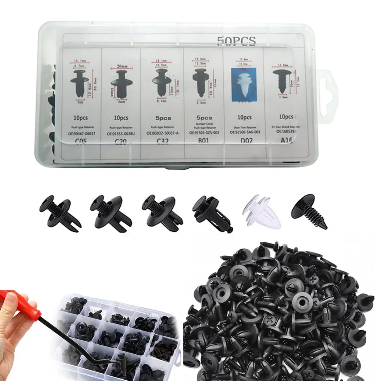 Auto Fastener Clip Mixed Car Body Push Retainer Pin Rivet Bumper Door Trim Panel Fastener Kit Car Clip 100/50 Box /Bag packaging
