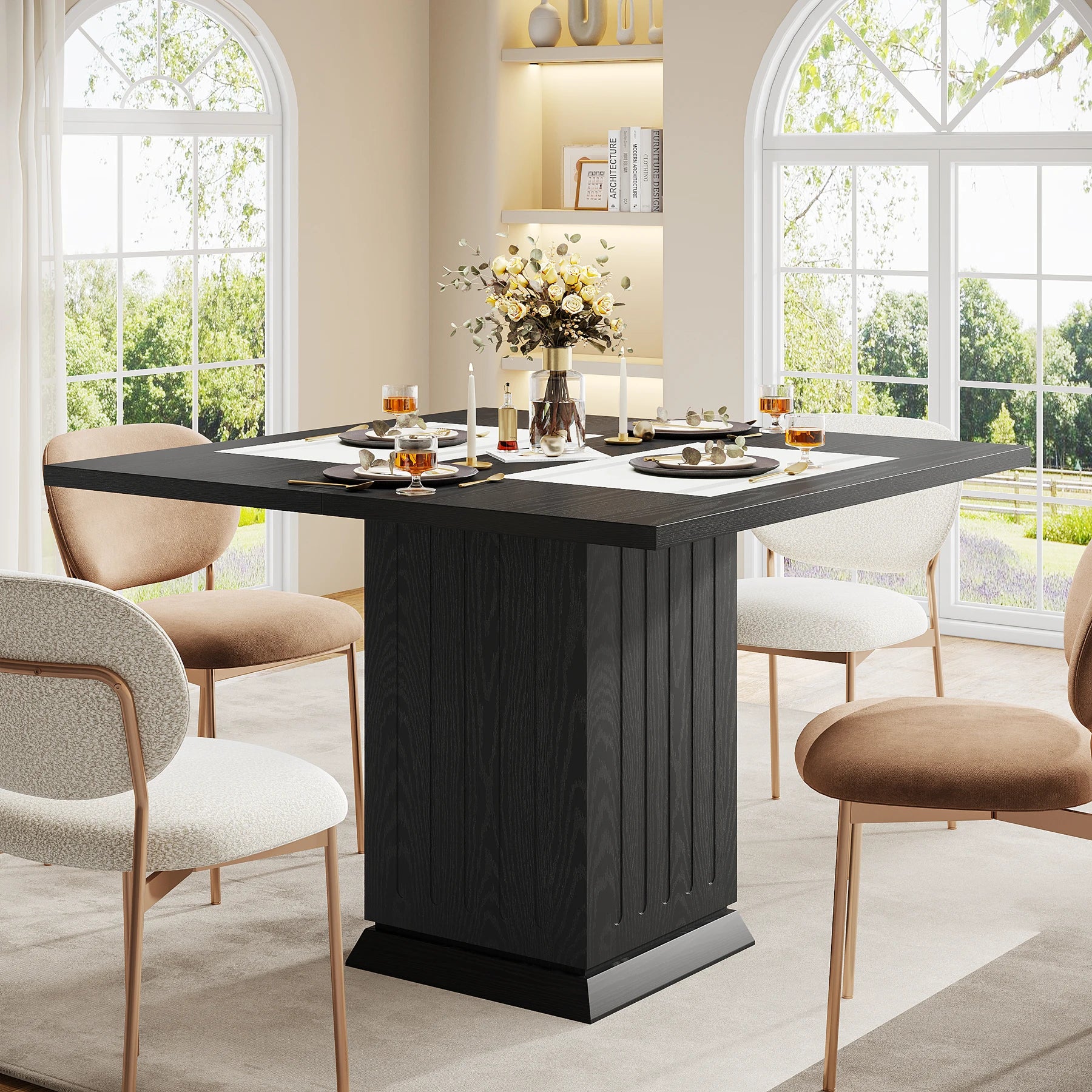 Tribesigns Square Dining Table with 2 Placemats, Modern Engineered Wood Small Dinner Kitchen Table for 4 People